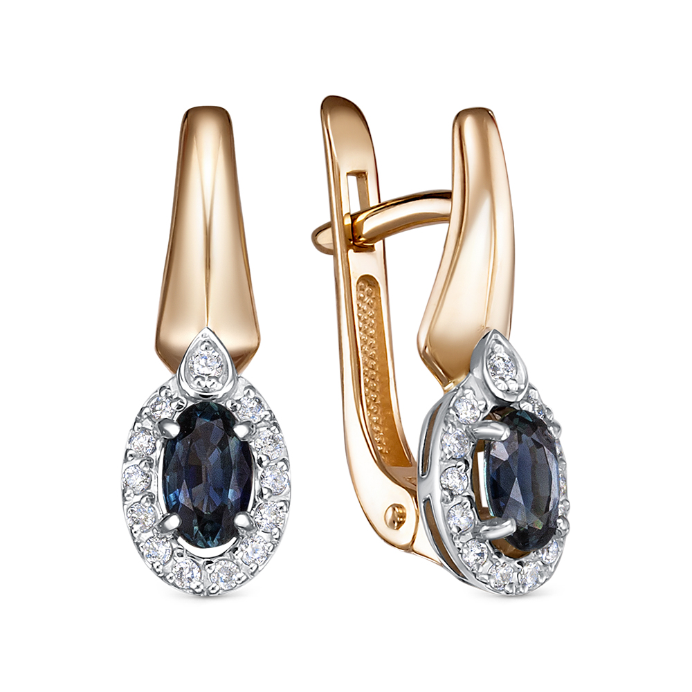 Серьги из золота с камнем Бриллиант, Сапфир фото, цены