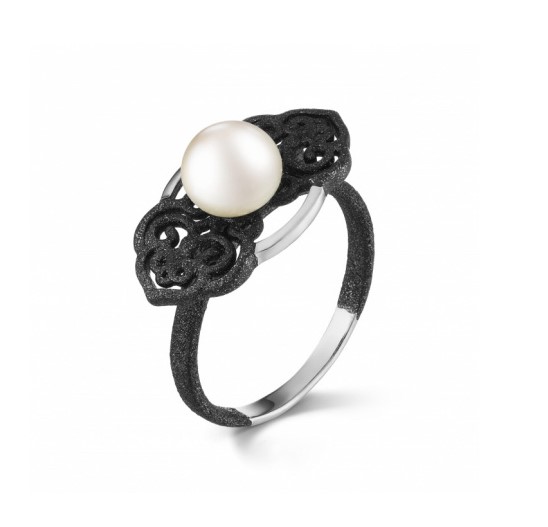 Кольцо из серебра с камнем Жемчуг, вставками эмали фото, цены