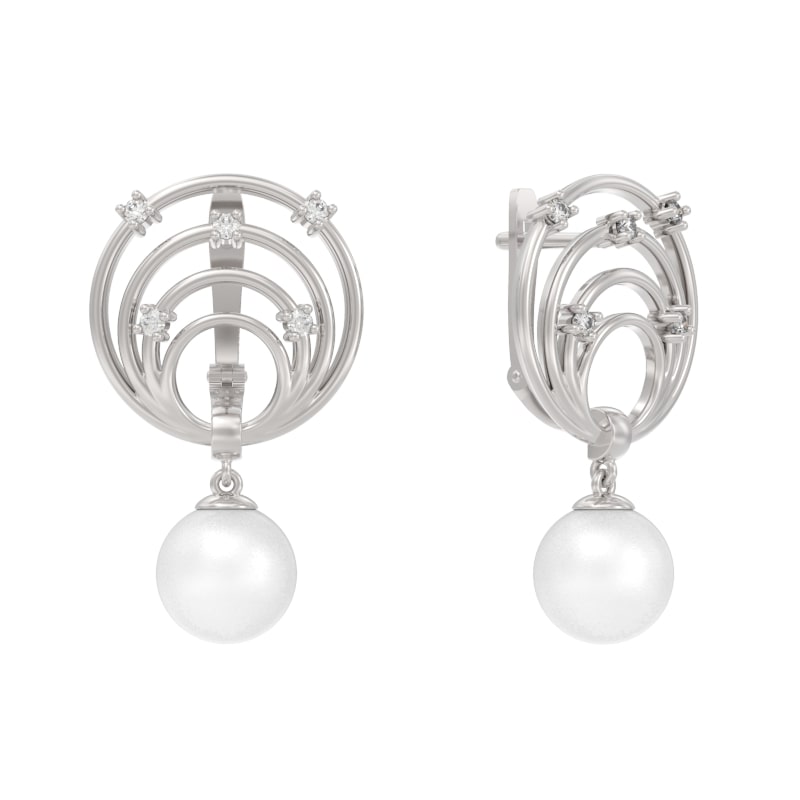 Серьги из серебра с камнем Жемчуг, Фианит фото, цены