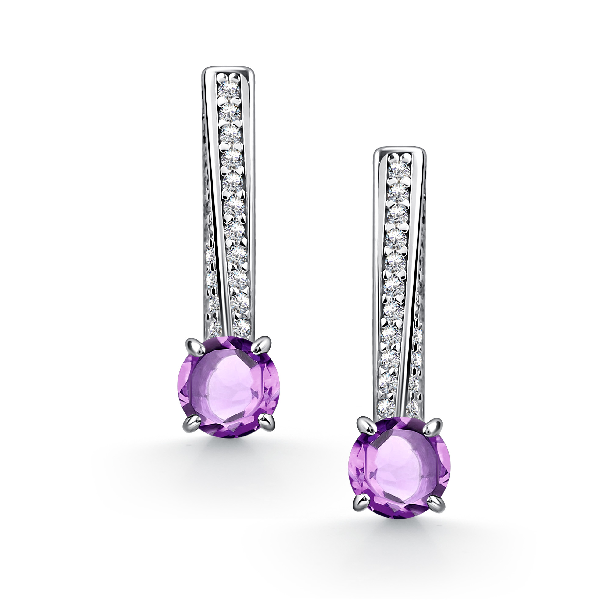 Серьги из серебра с камнем аметист, Фианит фото, цены