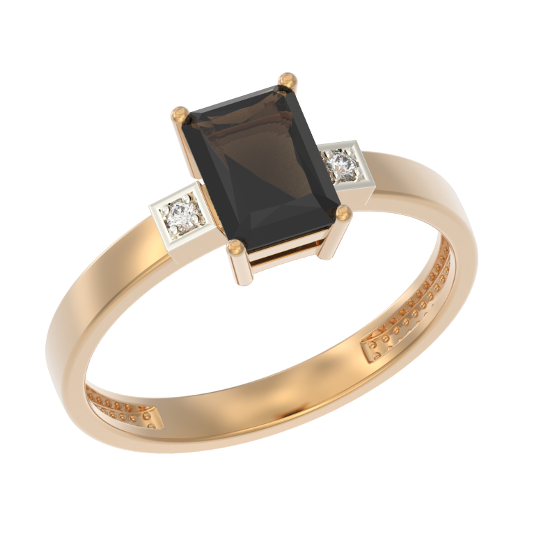 Кольцо из золота с камнем Раухтопаз, Фианит фото, цены