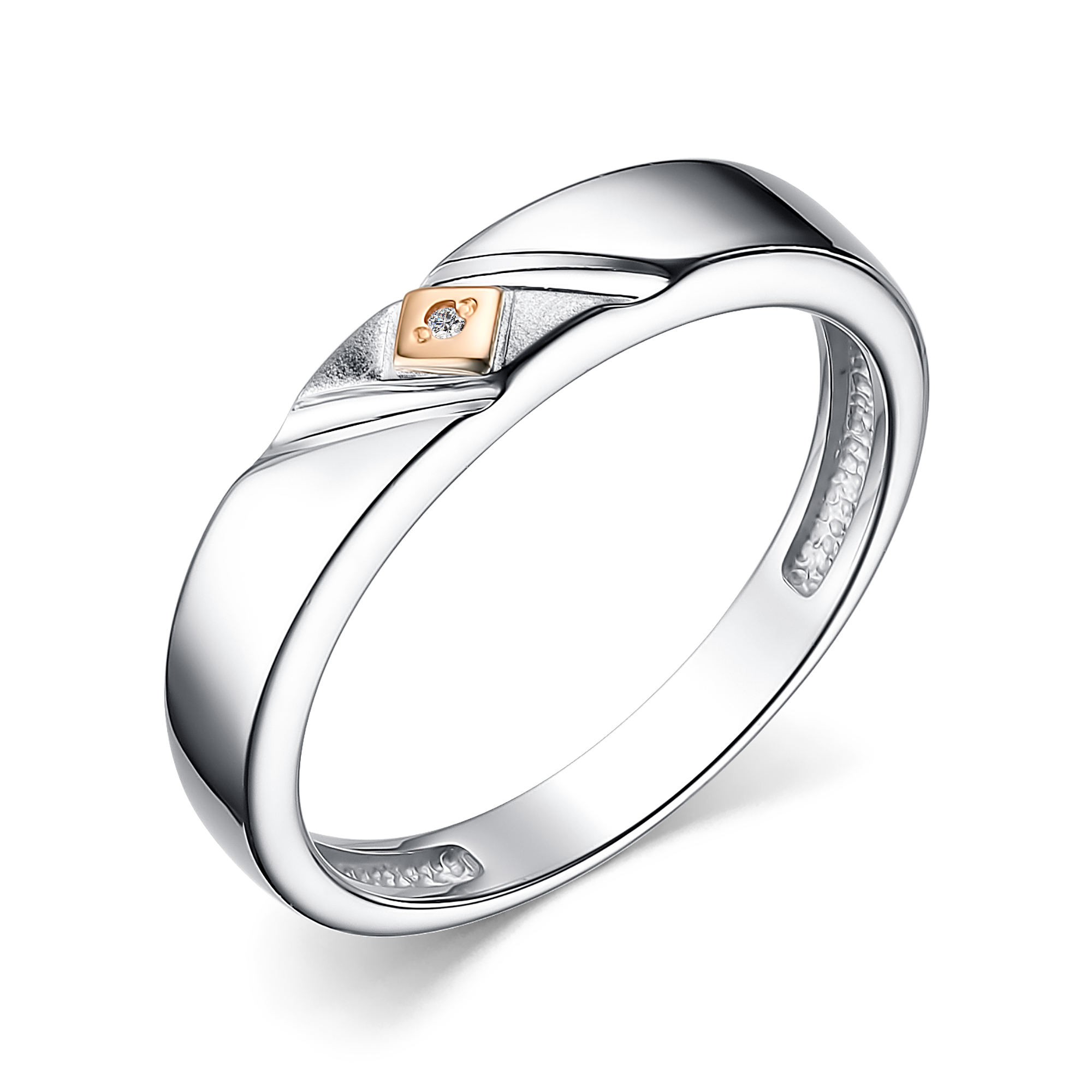 Кольцо из серебра с камнем Бриллиант, вставками золота фото, цены