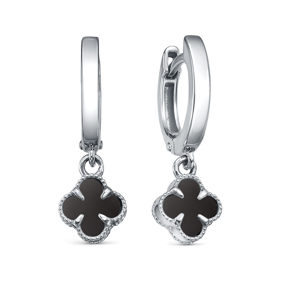 Серьги из серебра с камнем Оникс фото, цены