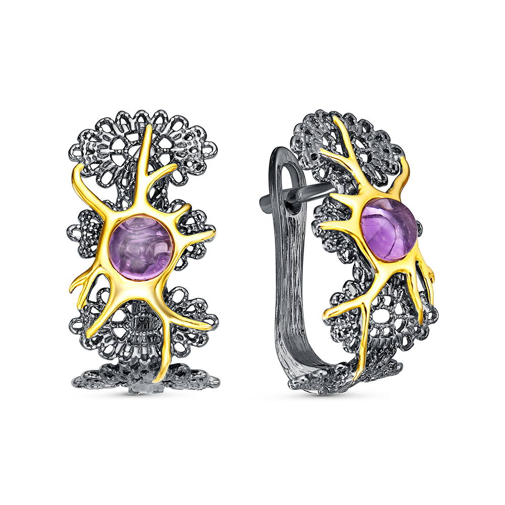 Серьги из серебра с камнем аметист фото, цены