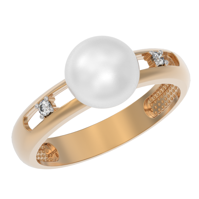 Кольцо из золота с камнем Жемчуг, Фианит фото, цены