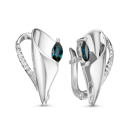 Серьги из золота с камнем Бриллиант, Сапфир фото, цены