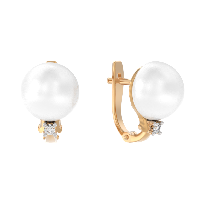 Серьги из золота с камнем Жемчуг, Фианит фото, цены