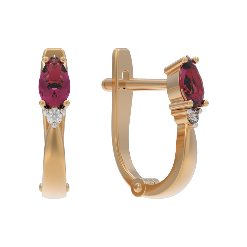 Серьги из золота с камнем Бриллиант, Рубин фото, цены
