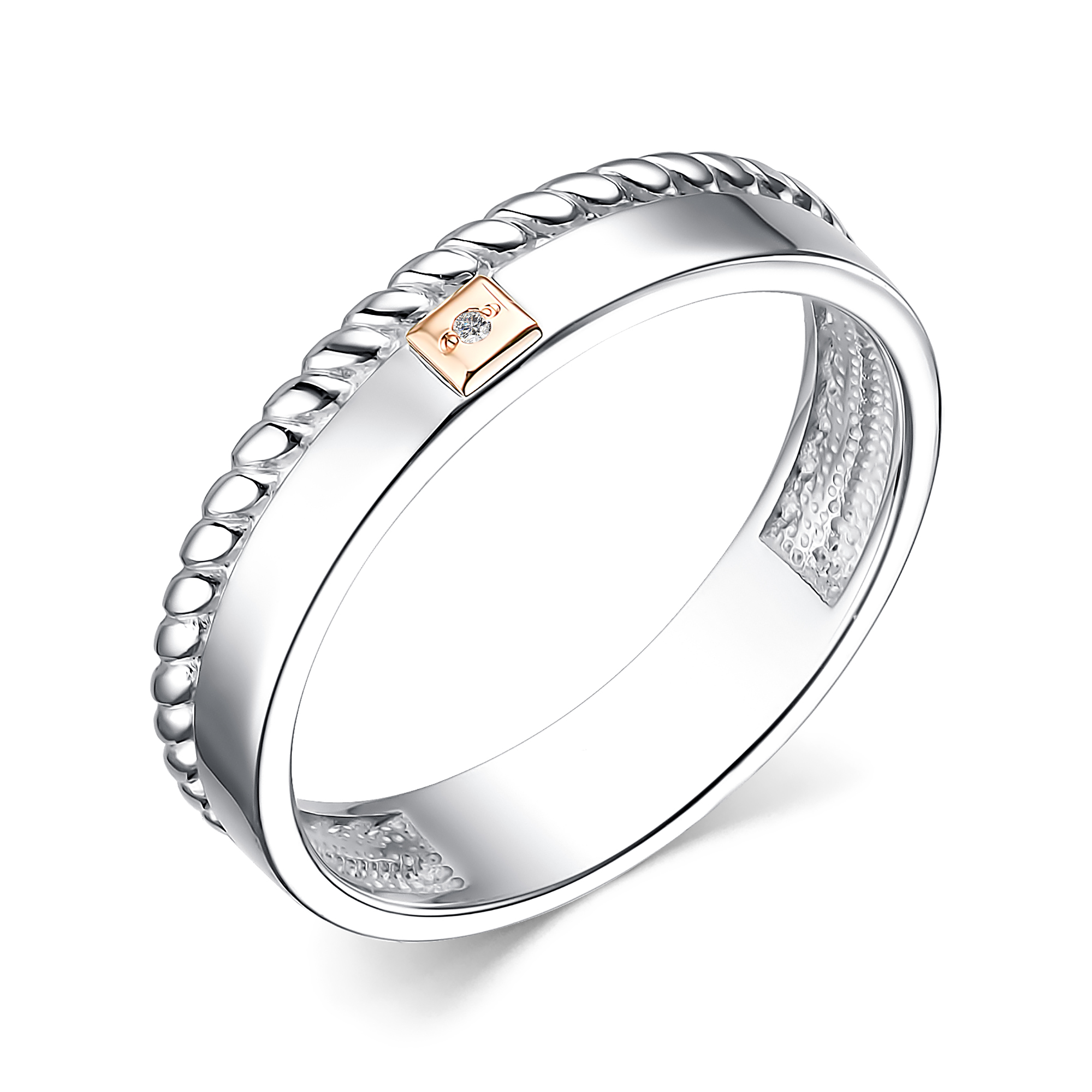 Кольцо из серебра с камнем Бриллиант, вставками золота фото, цены