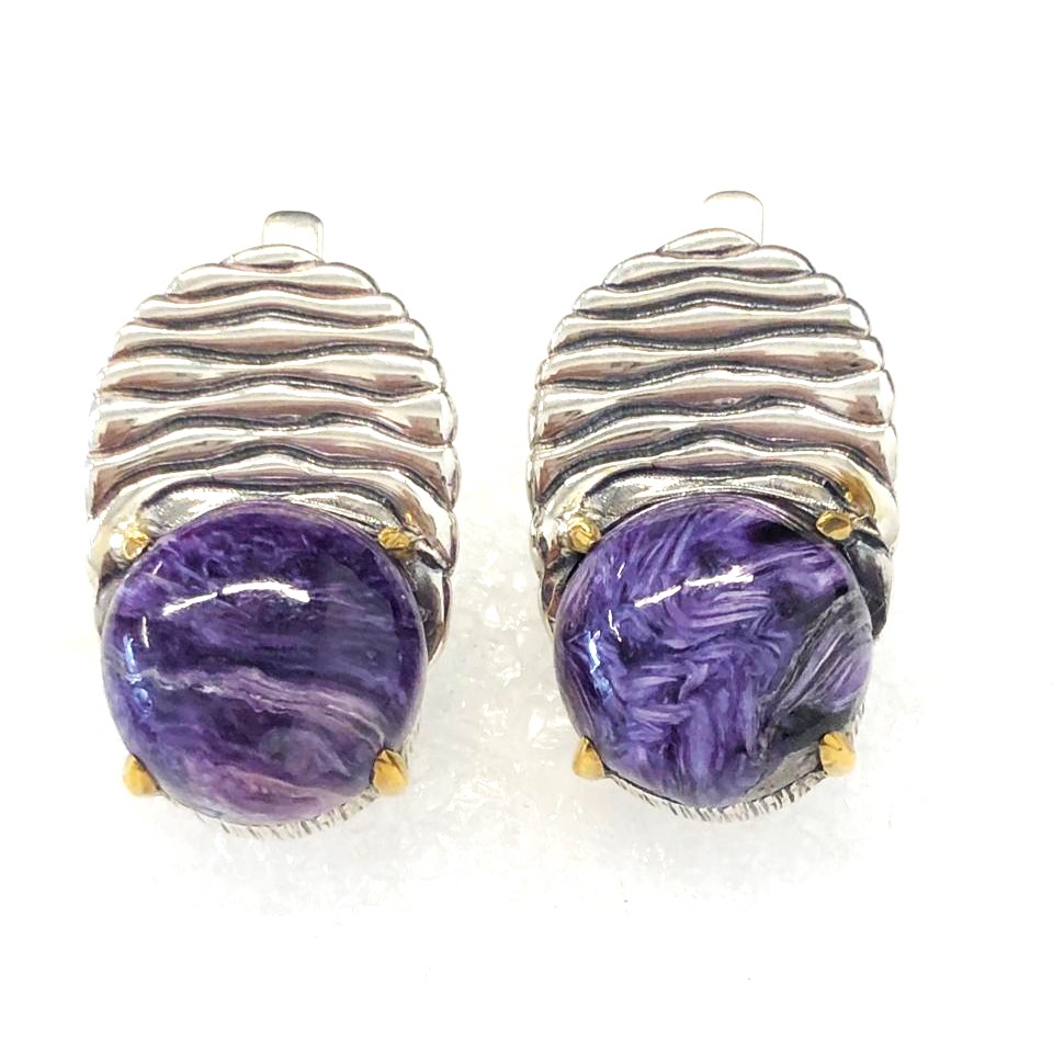 Серьги из серебра с камнем Чароит фото, цены