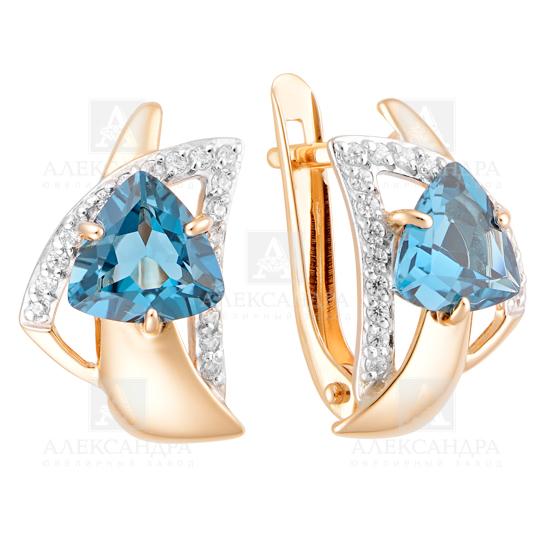 Серьги из золота с камнем Лондон топаз, Фианит фото, цены