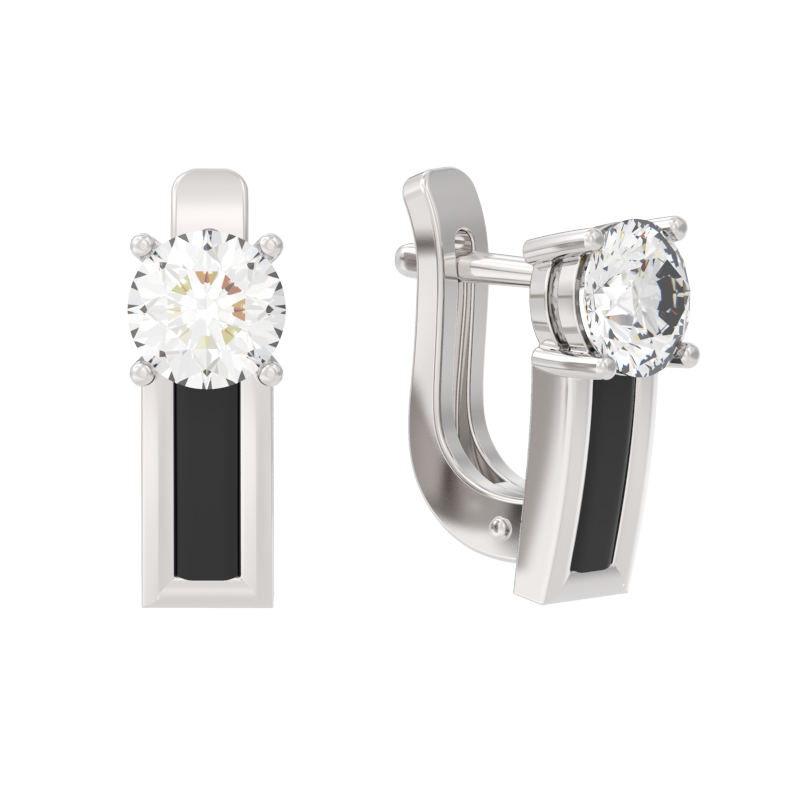 Серьги из серебра с камнем Фианит, вставками эмали фото, цены