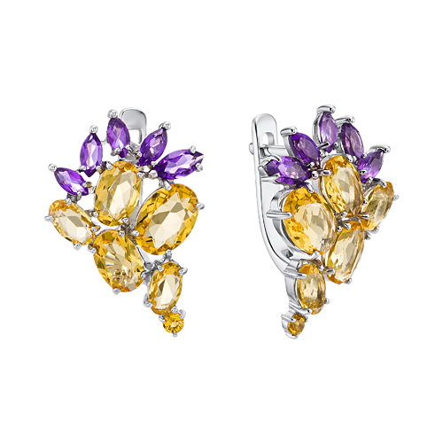 Серьги из серебра с камнем аметист, Цитрин фото, цены