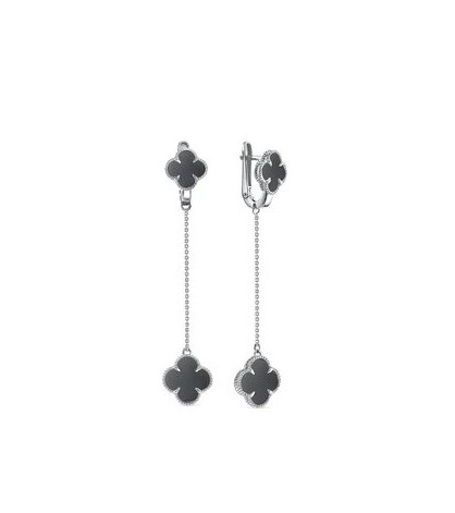 Серьги из серебра с камнем Оникс фото, цены