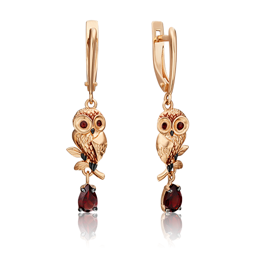 Серьги из золота с камнем Гранат, вставками эмали фото, цены