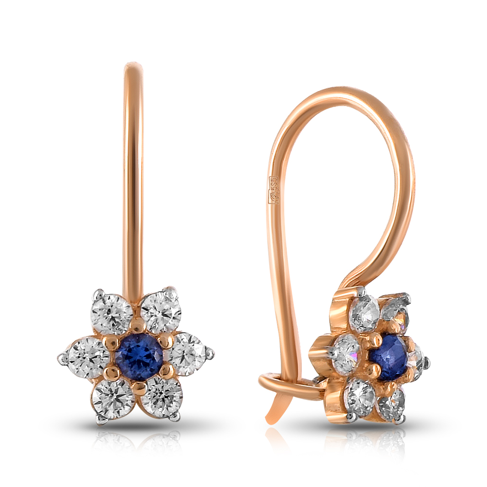 Серьги из золота с камнем Куб цирконий, Наношпинель фото, цены