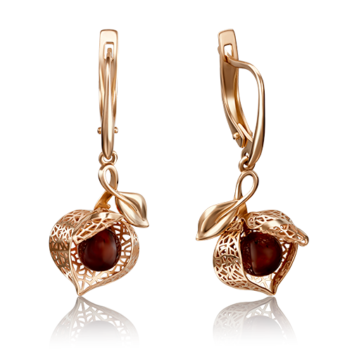 Серьги из золота с камнем Янтарь фото, цены