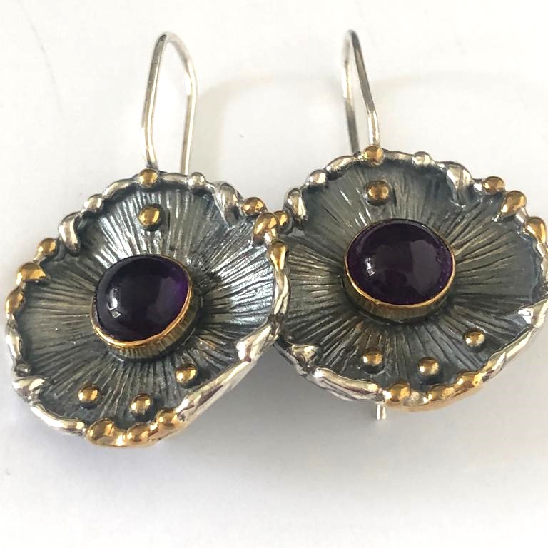 Серьги из серебра с камнем аметист фото, цены