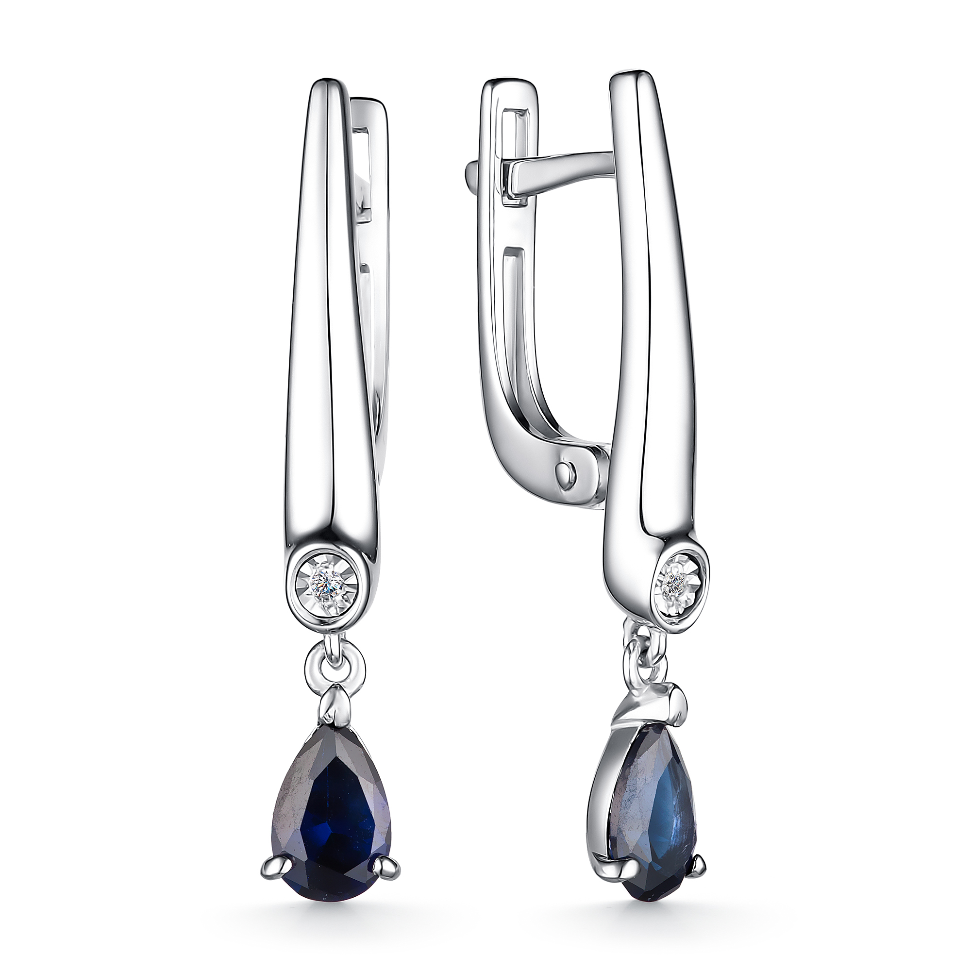 Серьги из серебра с камнем Бриллиант, Сапфир г/т фото, цены
