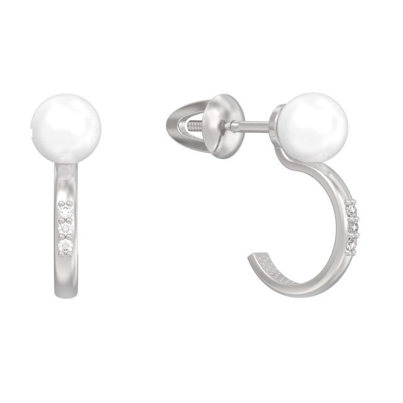 Пуссеты из серебра с камнем Жемчуг фото, цены