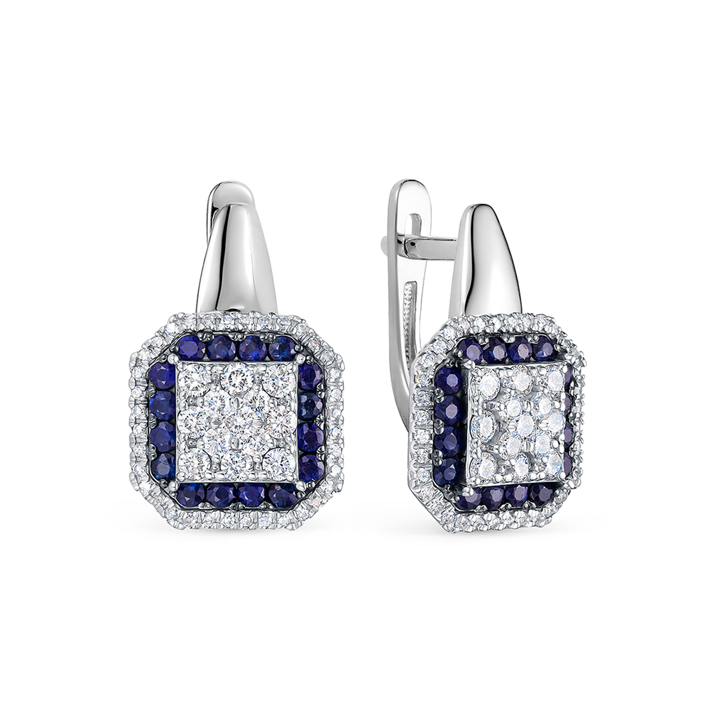 Серьги из золота с камнем Бриллиант, Сапфир фото, цены