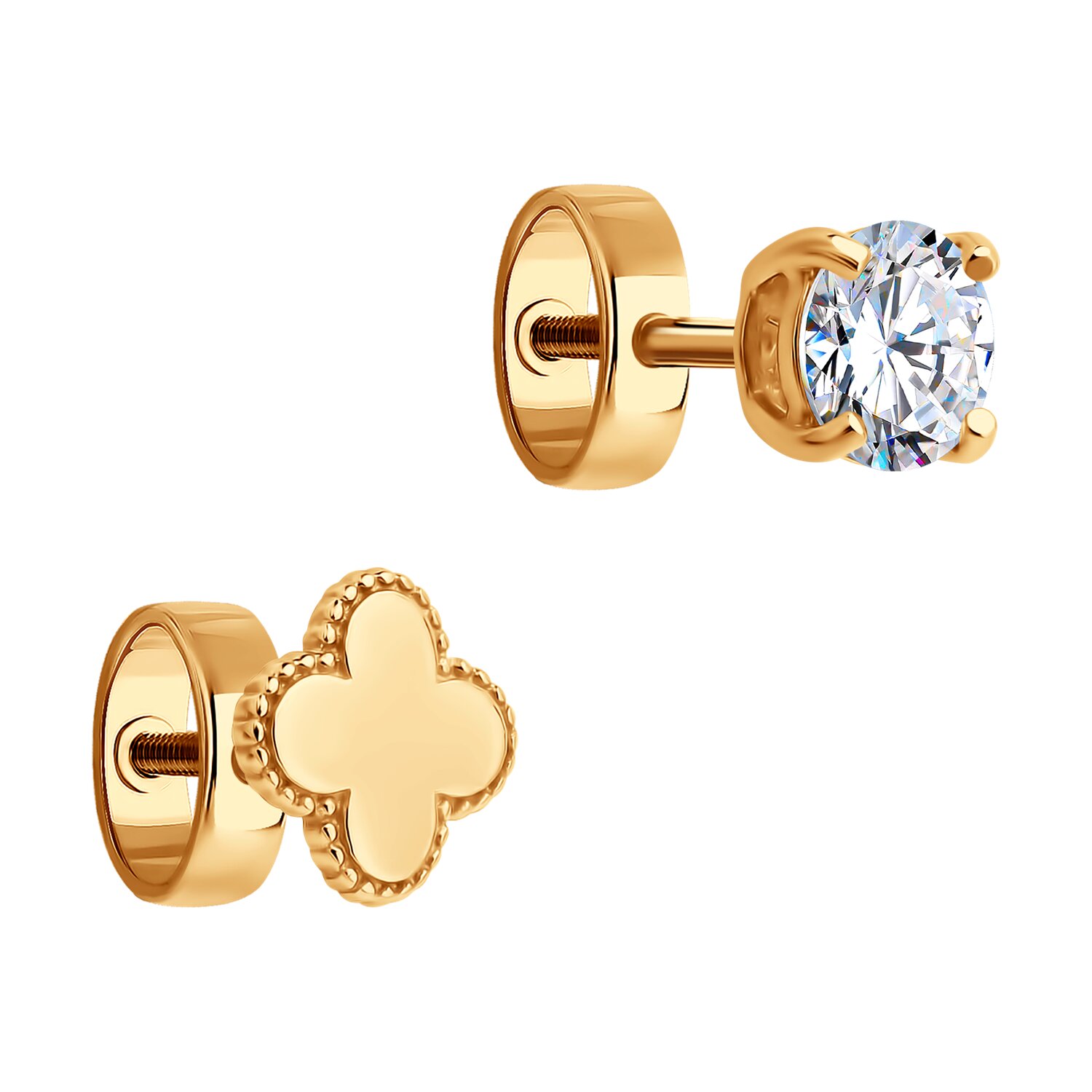 Пуссеты из золота с камнем Фианит фото, цены