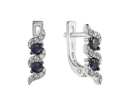 Серьги из серебра с камнем Сапфир, Циркон фото, цены