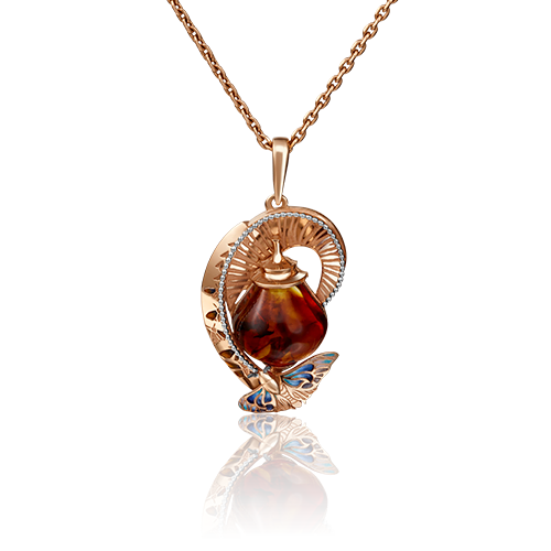 Подвеска из золота с камнем вставками эмали, Янтарь фото, цены