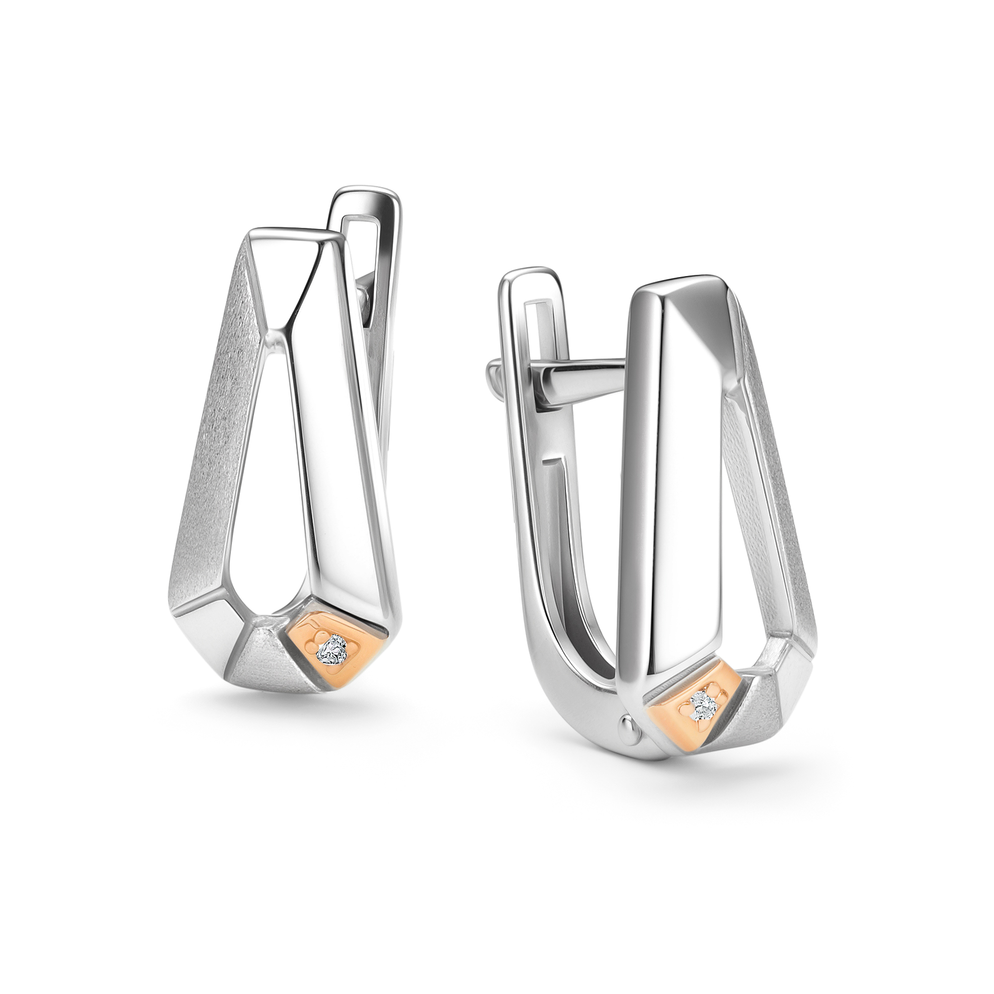 Серьги из серебра с камнем Бриллиант, вставками золота фото, цены