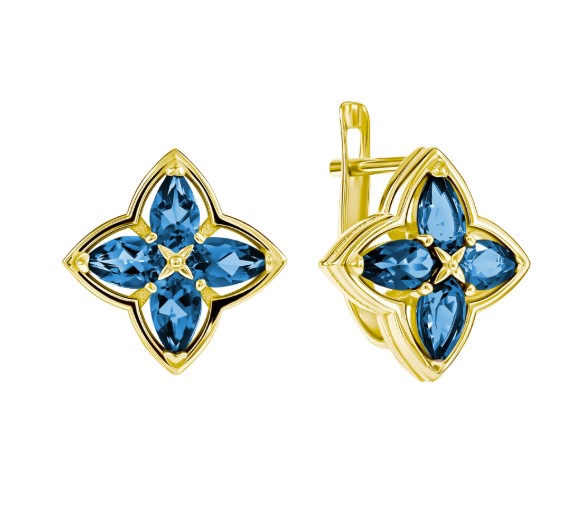 Серьги из золота с камнем Лондон топаз фото, цены