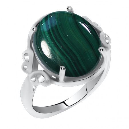 Кольцо из серебра с камнем Малахит фото, цены