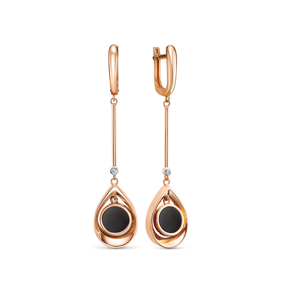 Серьги из золота с камнем Фианит, Оникс фото, цены