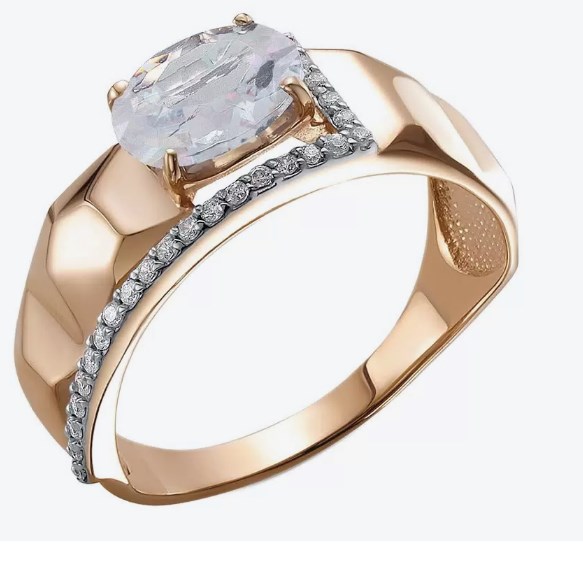 Кольцо из золота с камнем Фианит, Кварц син. фото, цены
