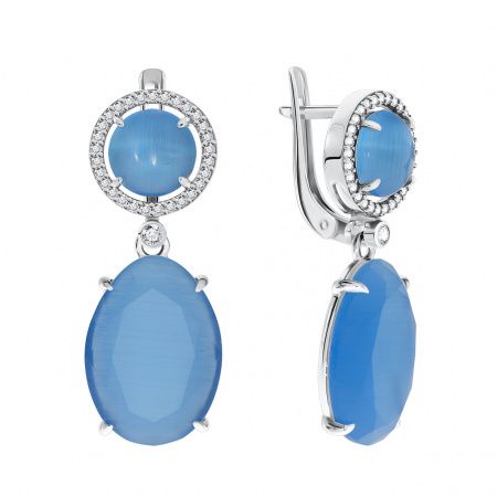 Серьги из серебра с камнем Кошачий глаз фото, цены