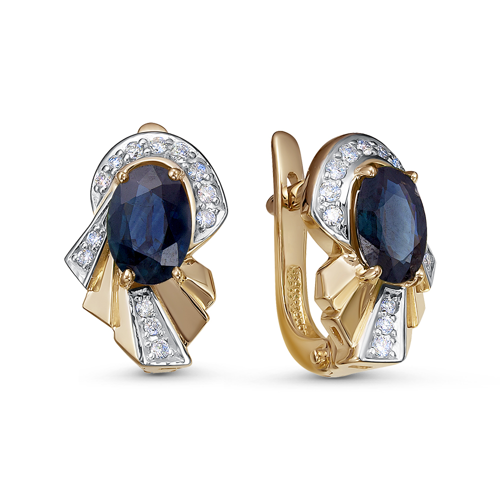 Серьги из золота с камнем Бриллиант, Сапфир фото, цены