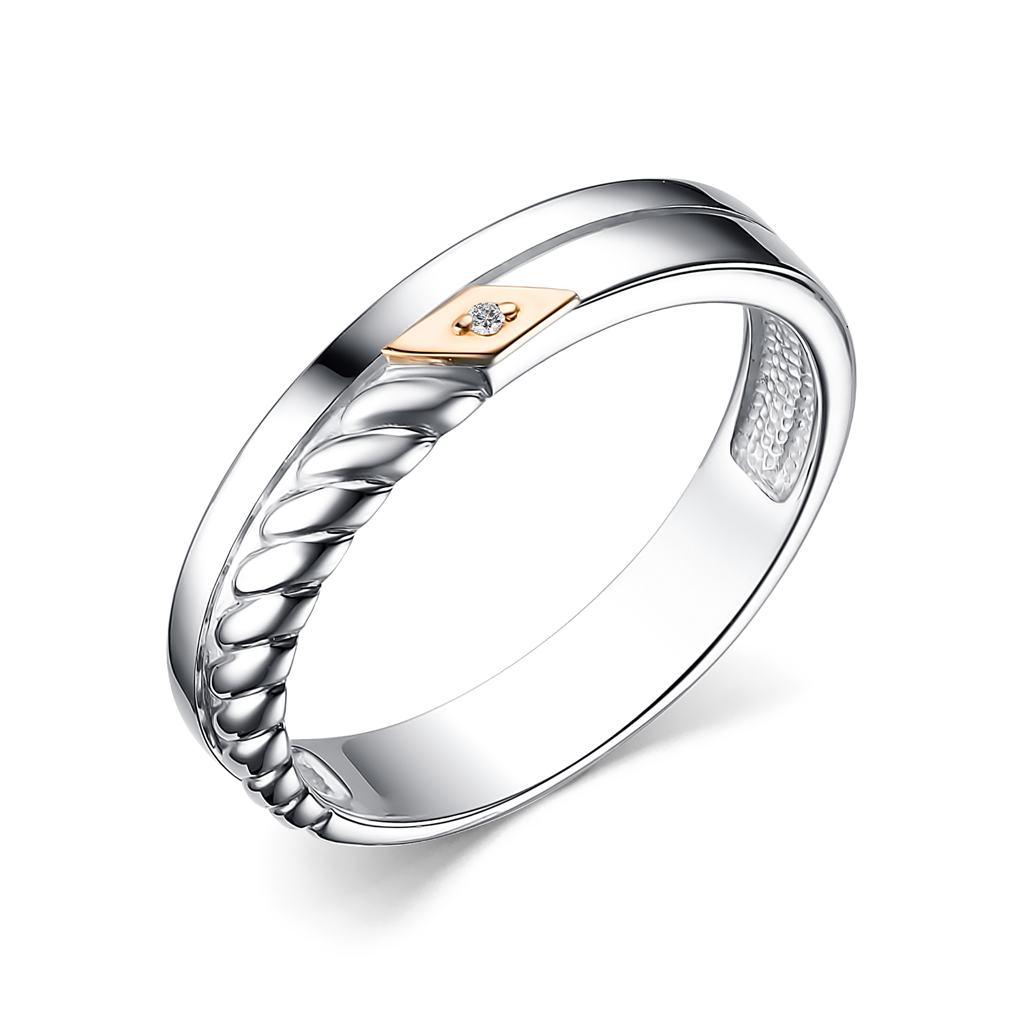 Кольцо из серебра с камнем Бриллиант, вставками золота фото, цены