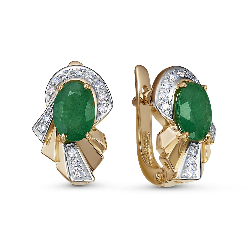 Серьги из золота с камнем Бриллиант, Изумруд фото, цены