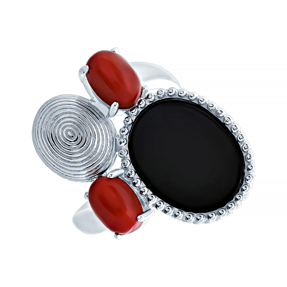 Кольцо из серебра с камнем Оникс, Яшма фото, цены