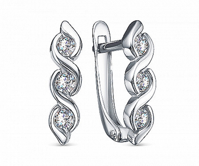 Серьги из серебра с камнем Фианит фото, цены