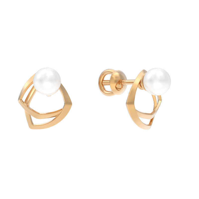 Пуссеты из золота с камнем Жемчуг фото, цены