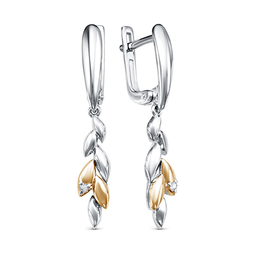 Серьги из серебра с камнем Бриллиант, вставками золота фото, цены