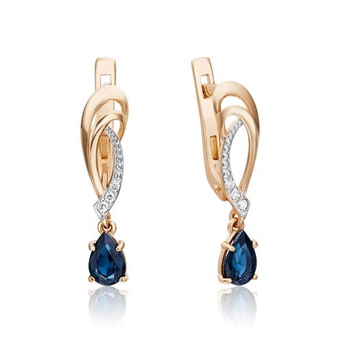 Серьги из золота с камнем Бриллиант, Сапфир фото, цены