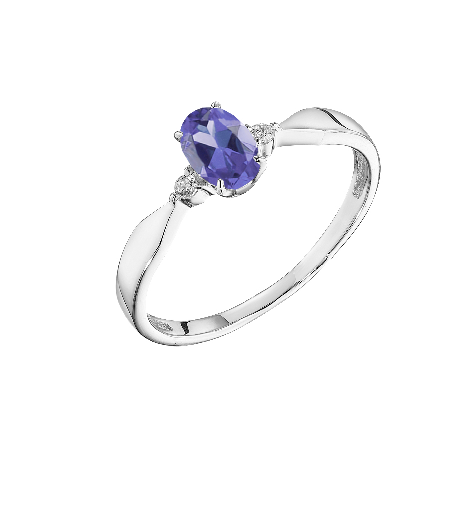 Кольцо из белого золота с камнем Бриллиант, Танзанит фото, цены