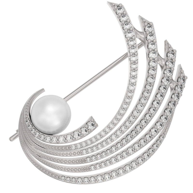 Брошь из серебра с камнем Жемчуг, Фианит фото, цены