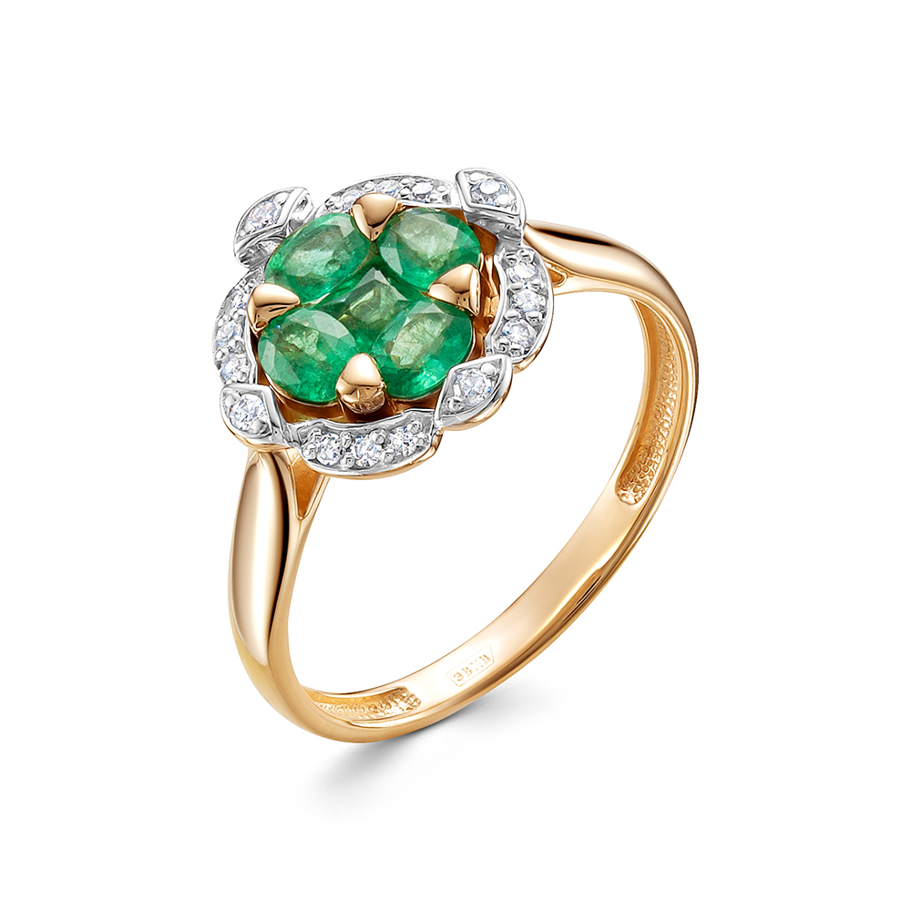 Кольцо из золота с камнем Бриллиант, Изумруд фото, цены