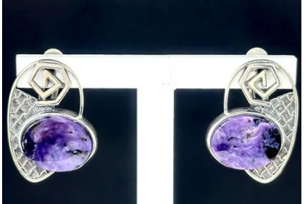 Серьги из серебра с камнем Чароит фото, цены