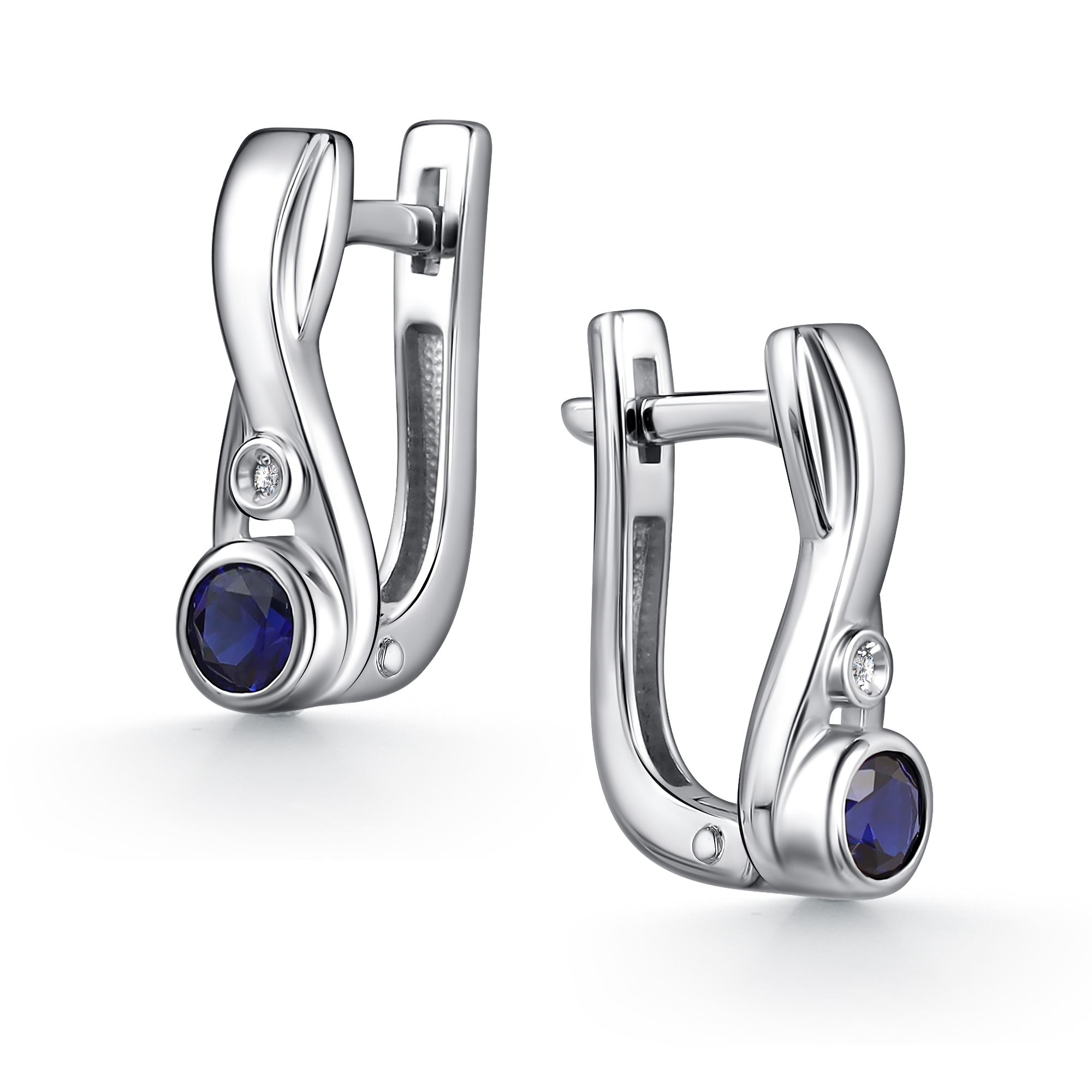 Серьги из серебра с камнем Бриллиант, Сапфир г/т фото, цены