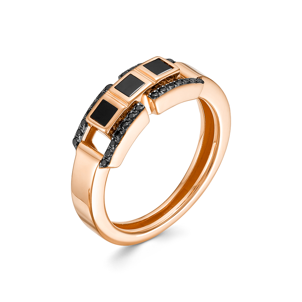 Кольцо из золота с камнем Фианит, Оникс фото, цены