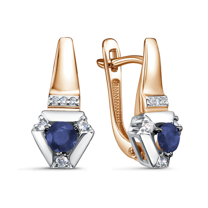 Серьги из золота с камнем Бриллиант, Сапфир фото, цены