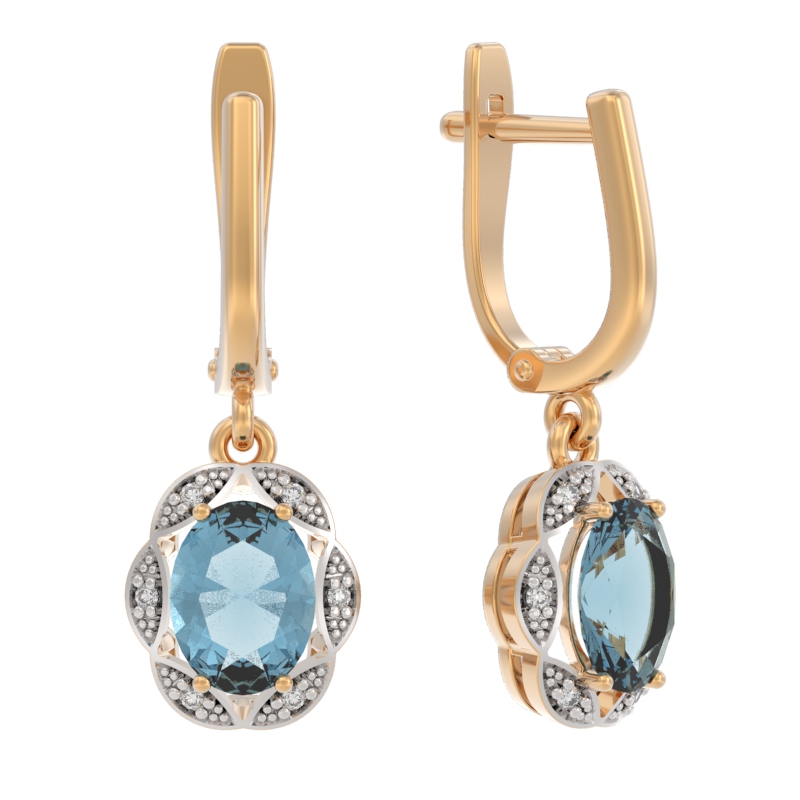 Серьги из золота с камнем Топаз, Фианит фото, цены